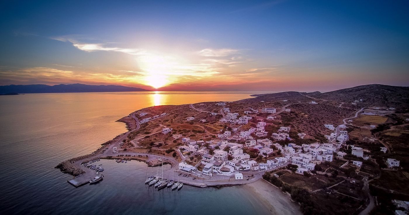 Donoussa at sunset, seen from above the harbour