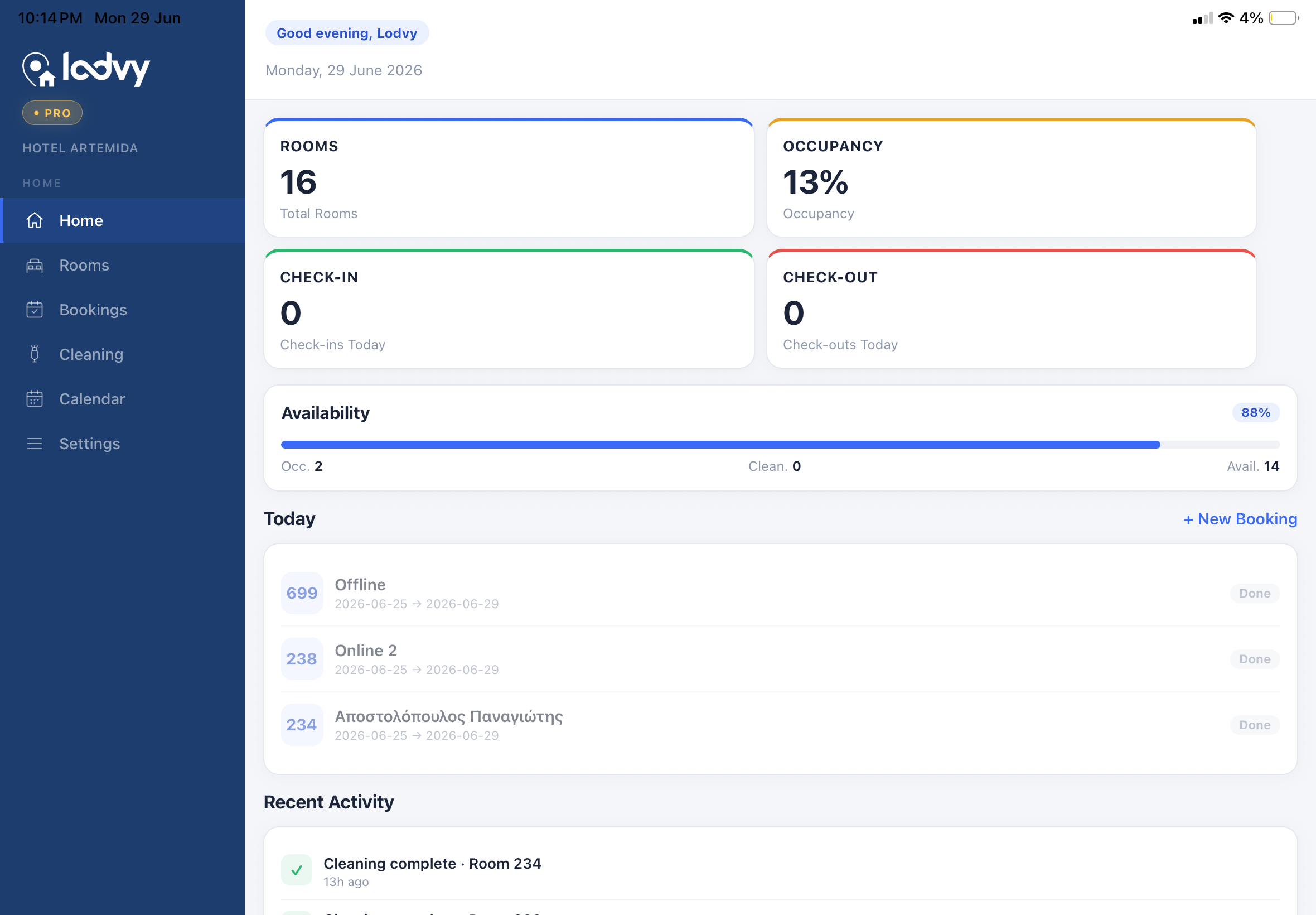 Lodvy dashboard on iPad